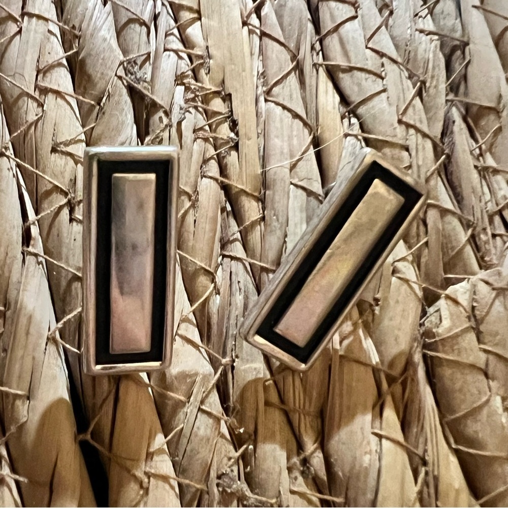 Silver And Black Rectangular Earrings - image 1